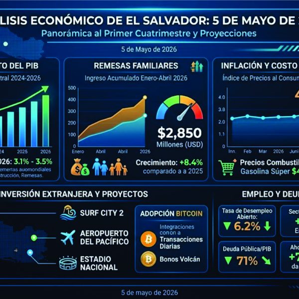 El Salvador se encuentra en una etapa de expansión impulsada por la seguridad y la infraestructura, pero la economía doméstica está bajo presión por los altos costos de la energía y los alimentos.